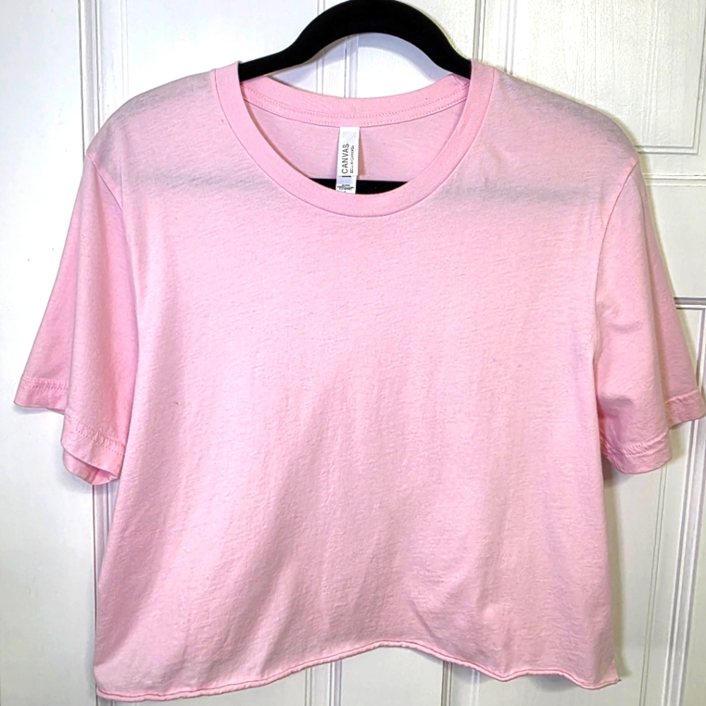 Bella Canvas Casual Cropped Pink Top Shirt- Size Lg